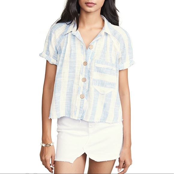 FREE PEOPLE Away At Sea Striped Linen Button Top - Picture 2 of 16